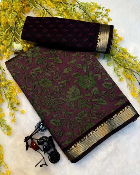 Kayatri New Soft Mangalagiri silk sarees  with pen kalamkari design