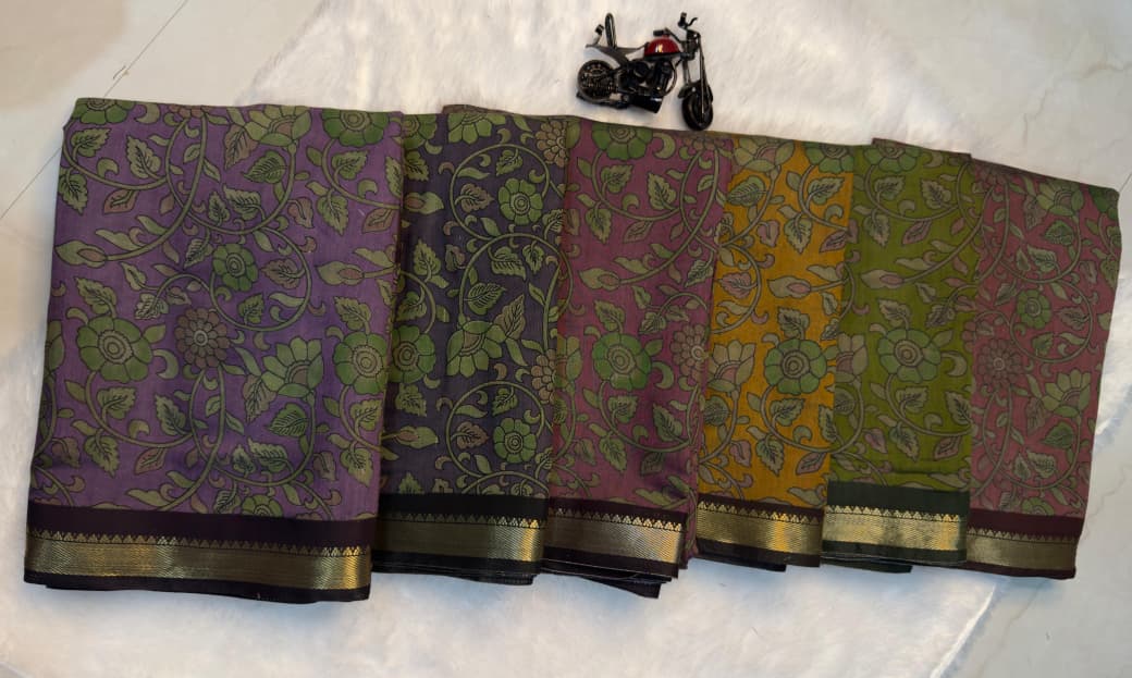 Kayatri New Soft Mangalagiri silk sarees  with pen kalamkari design