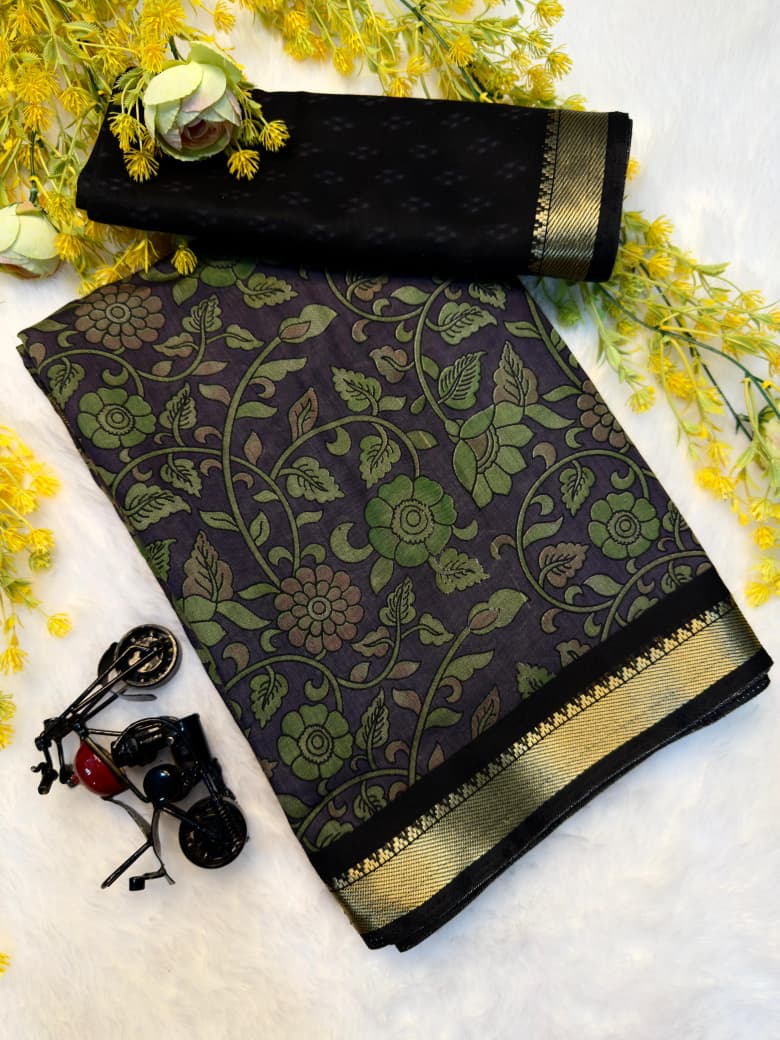 Kayatri New Soft Mangalagiri silk sarees  with pen kalamkari design