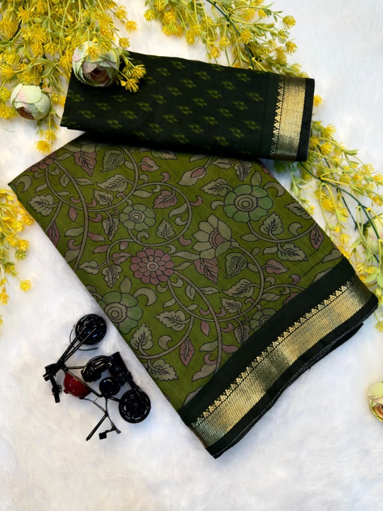 Kayatri New Soft Mangalagiri silk sarees  with pen kalamkari design