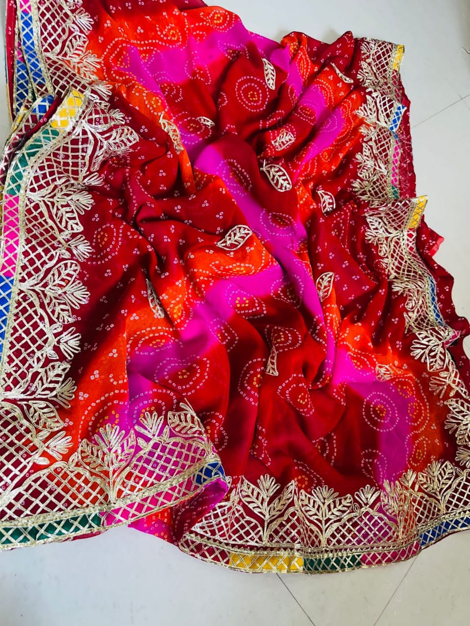 Katatri New Exclusive Bandhej Georgette Saree with All Over Gota Patti Work