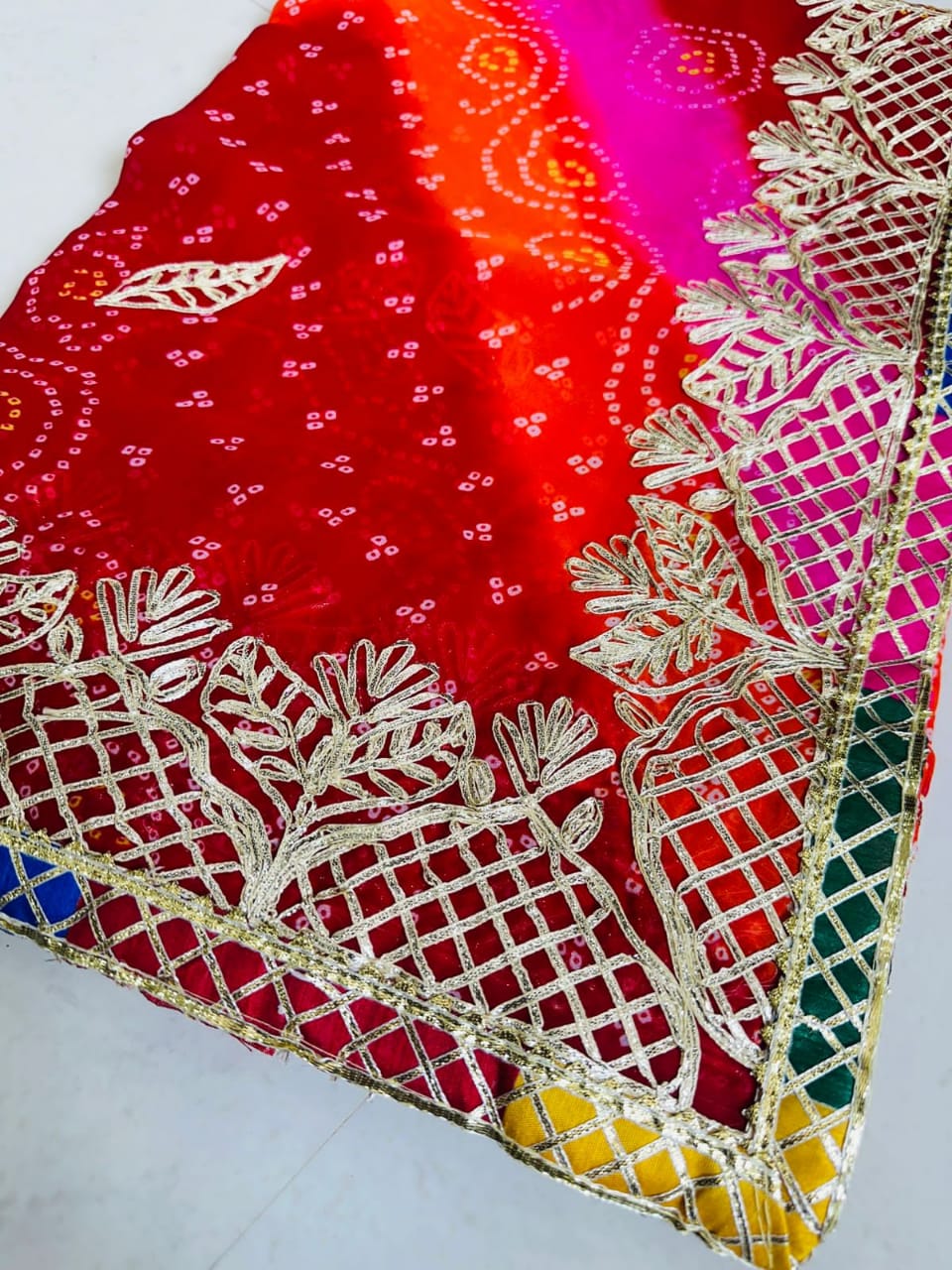 Katatri New Exclusive Bandhej Georgette Saree with All Over Gota Patti Work