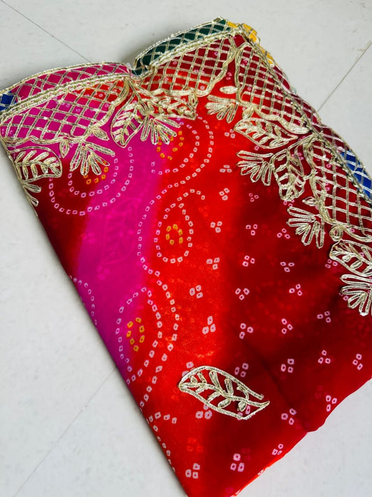 Katatri New Exclusive Bandhej Georgette Saree with All Over Gota Patti Work