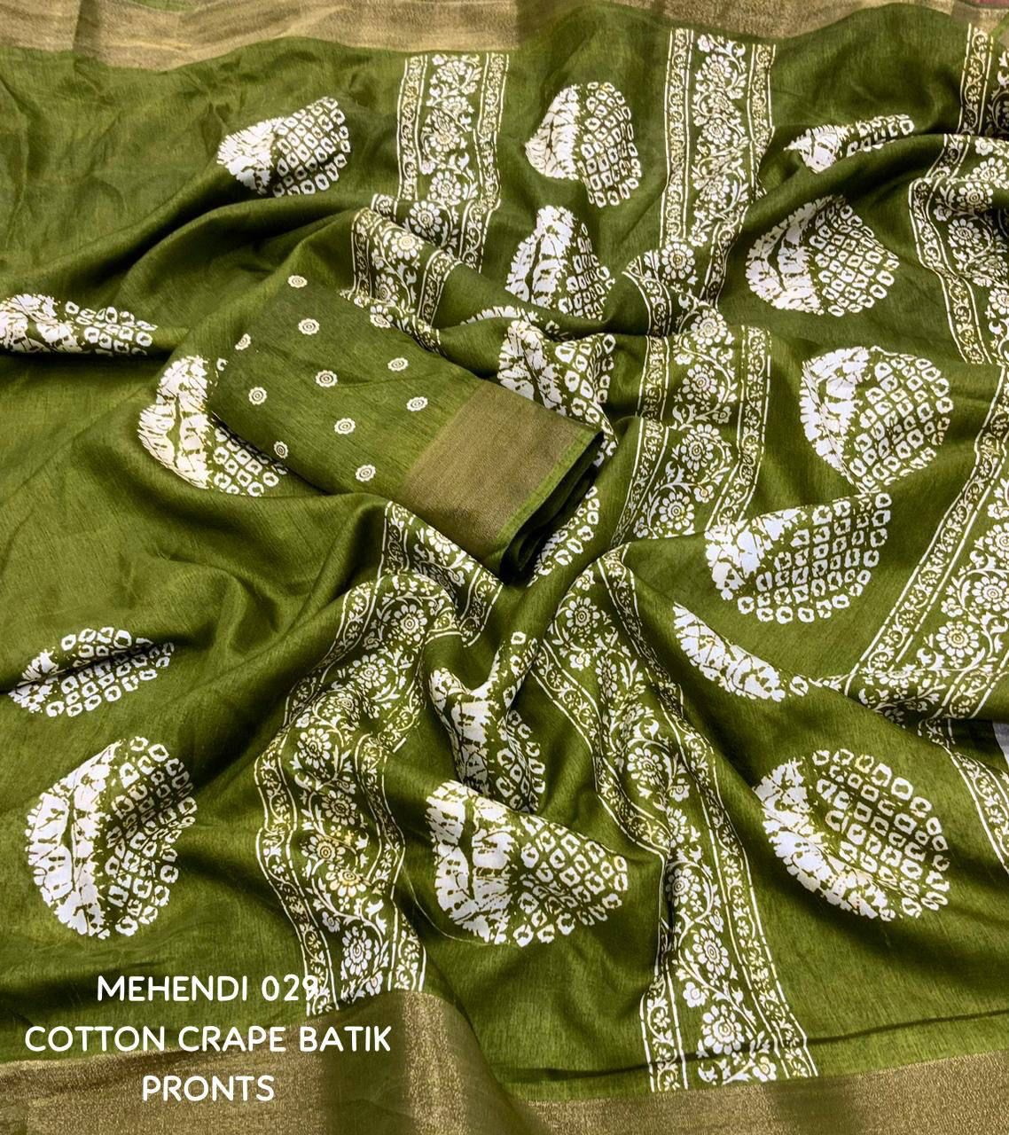 Kayatri New Designer Cotton Crepe Saree with Traditional Batik Style Prints