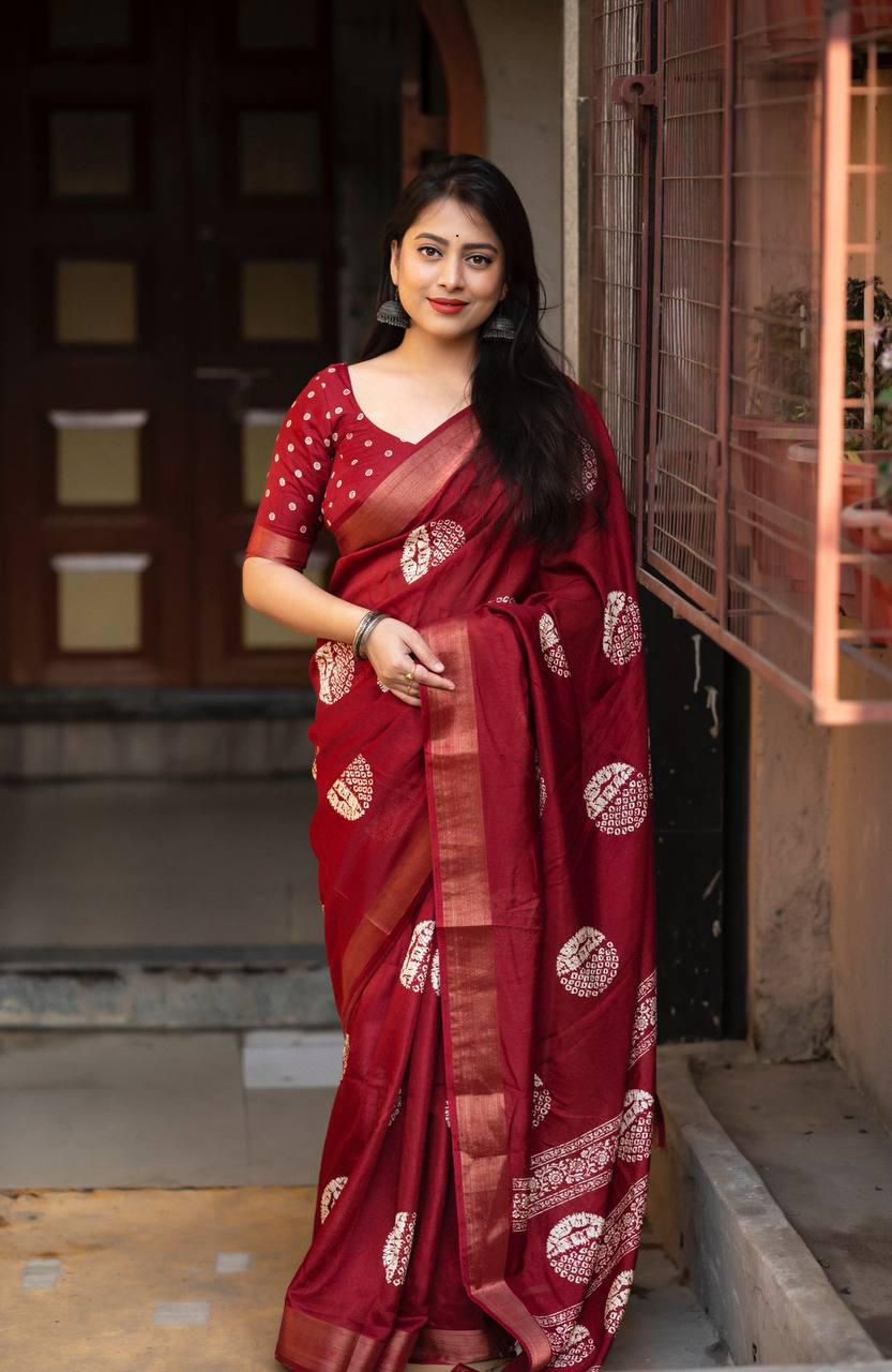 Kayatri New Designer Cotton Crepe Saree with Traditional Batik Style Prints