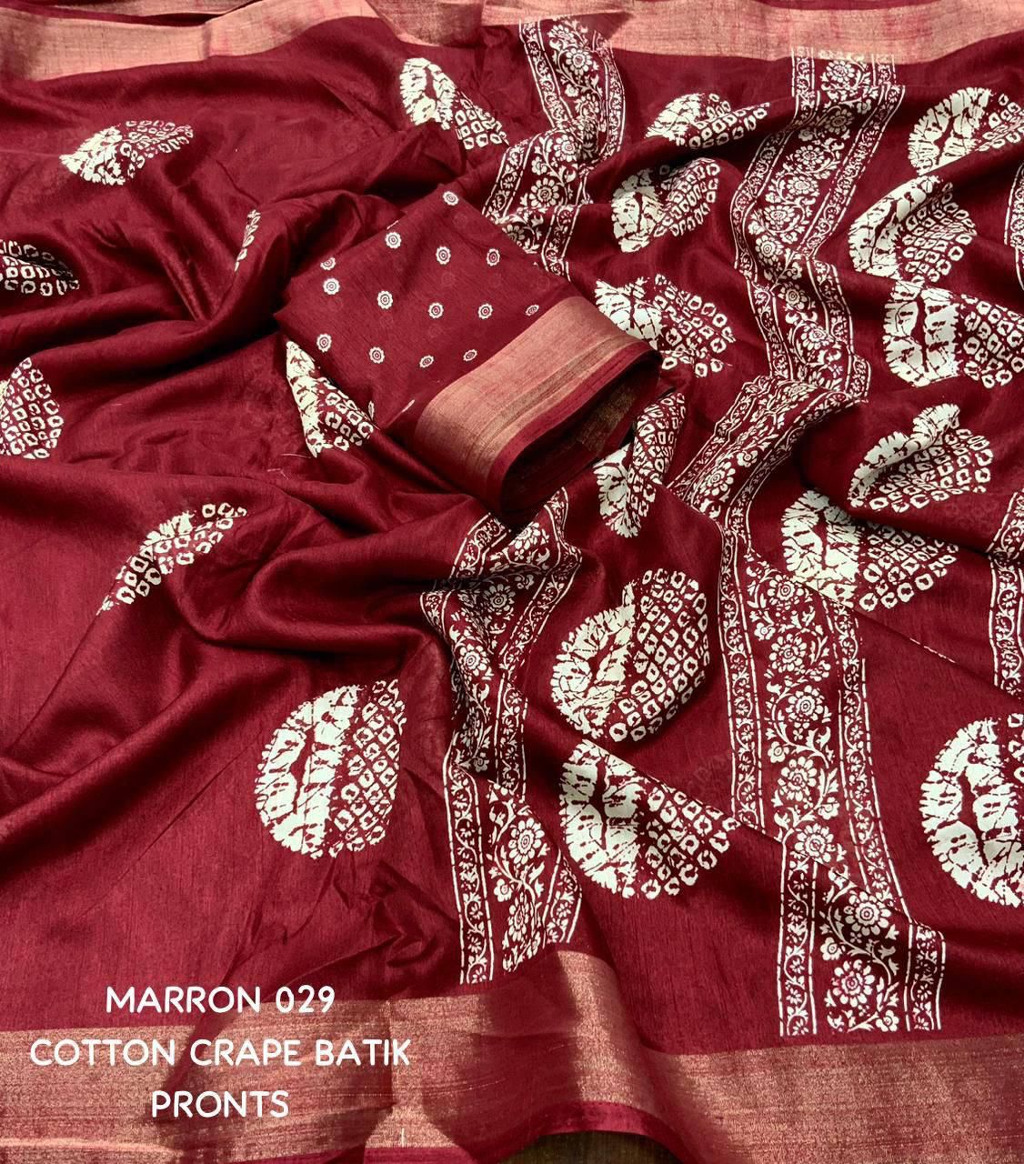 Kayatri New Designer Cotton Crepe Saree with Traditional Batik Style Prints