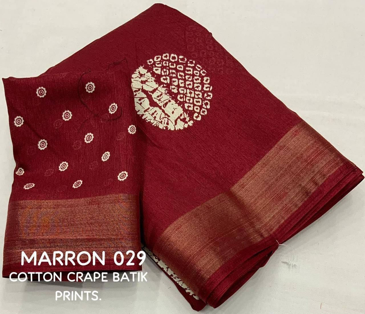 Kayatri New Designer Cotton Crepe Saree with Traditional Batik Style Prints