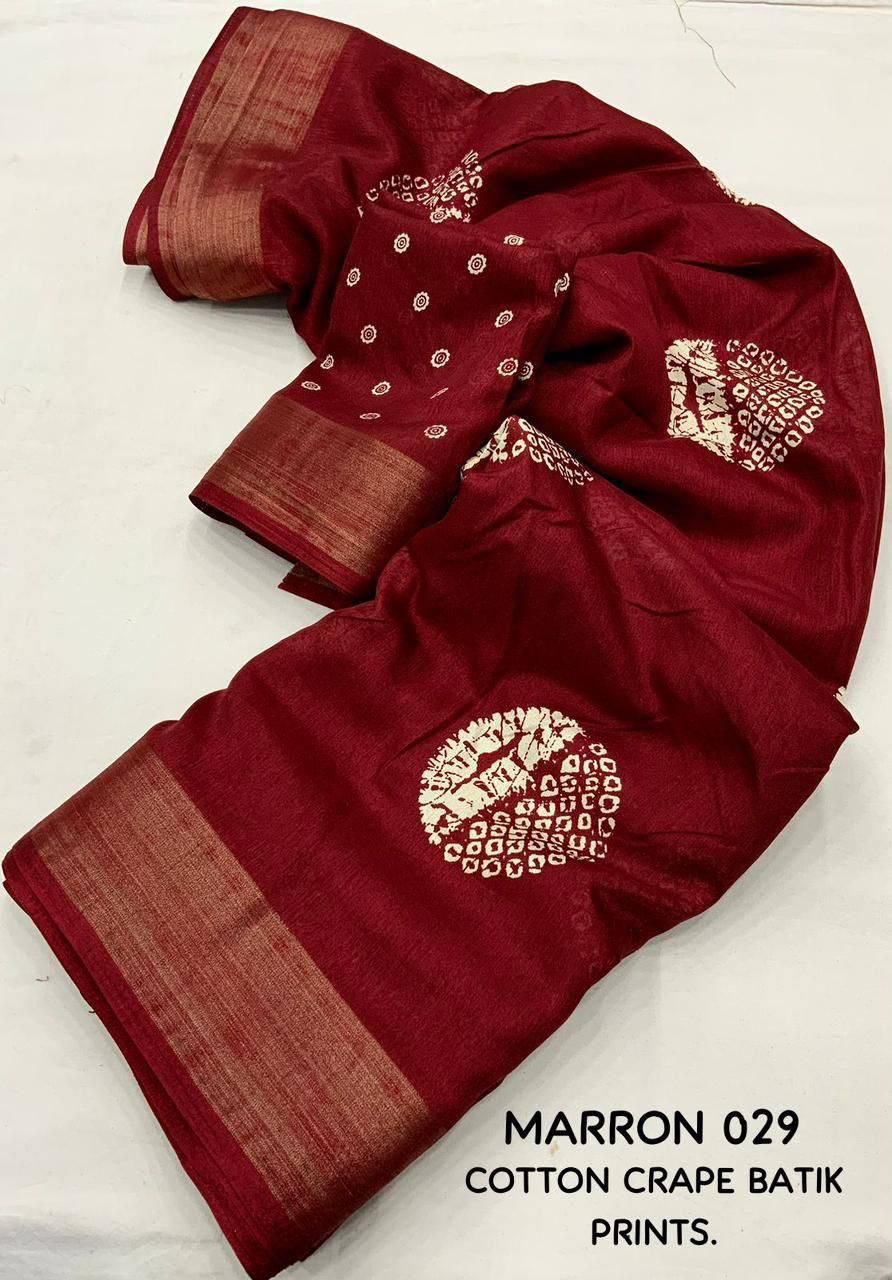 Kayatri New Designer Cotton Crepe Saree with Traditional Batik Style Prints