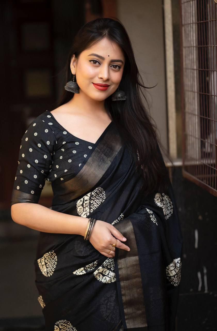 Kayatri New Designer Cotton Crepe Saree with Traditional Batik Style Prints