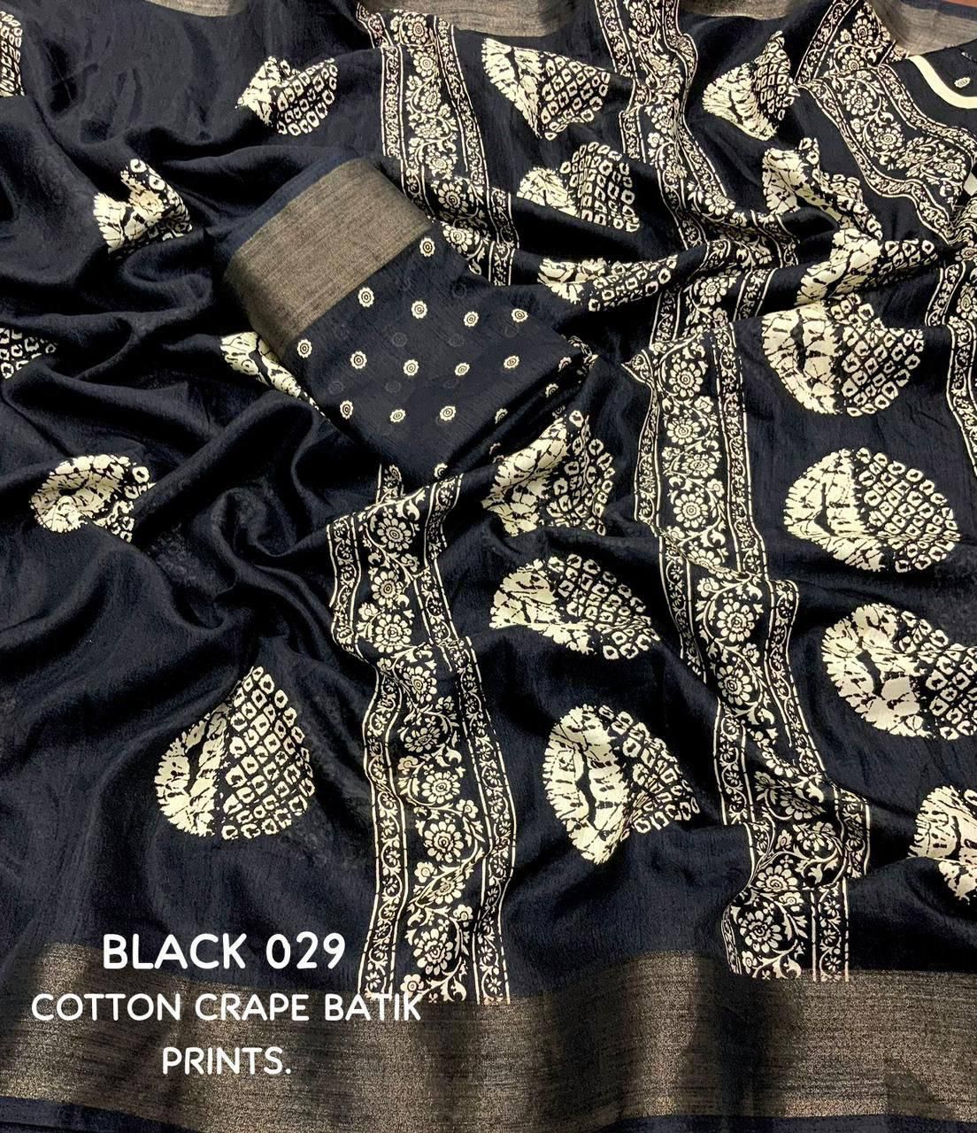 Kayatri New Designer Cotton Crepe Saree with Traditional Batik Style Prints