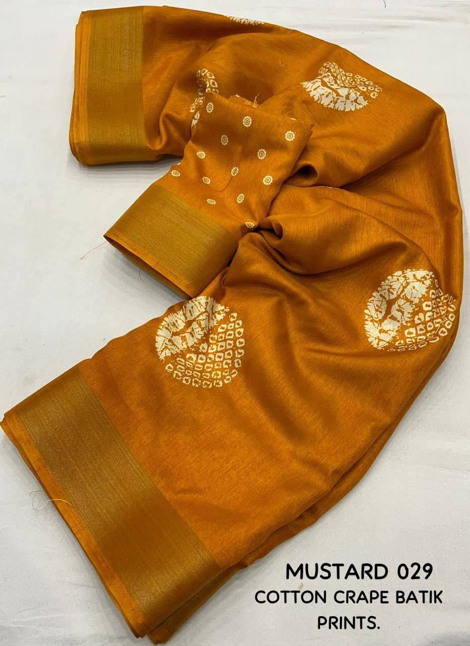 Kayatri New Designer Cotton Crepe Saree with Traditional Batik Style Prints