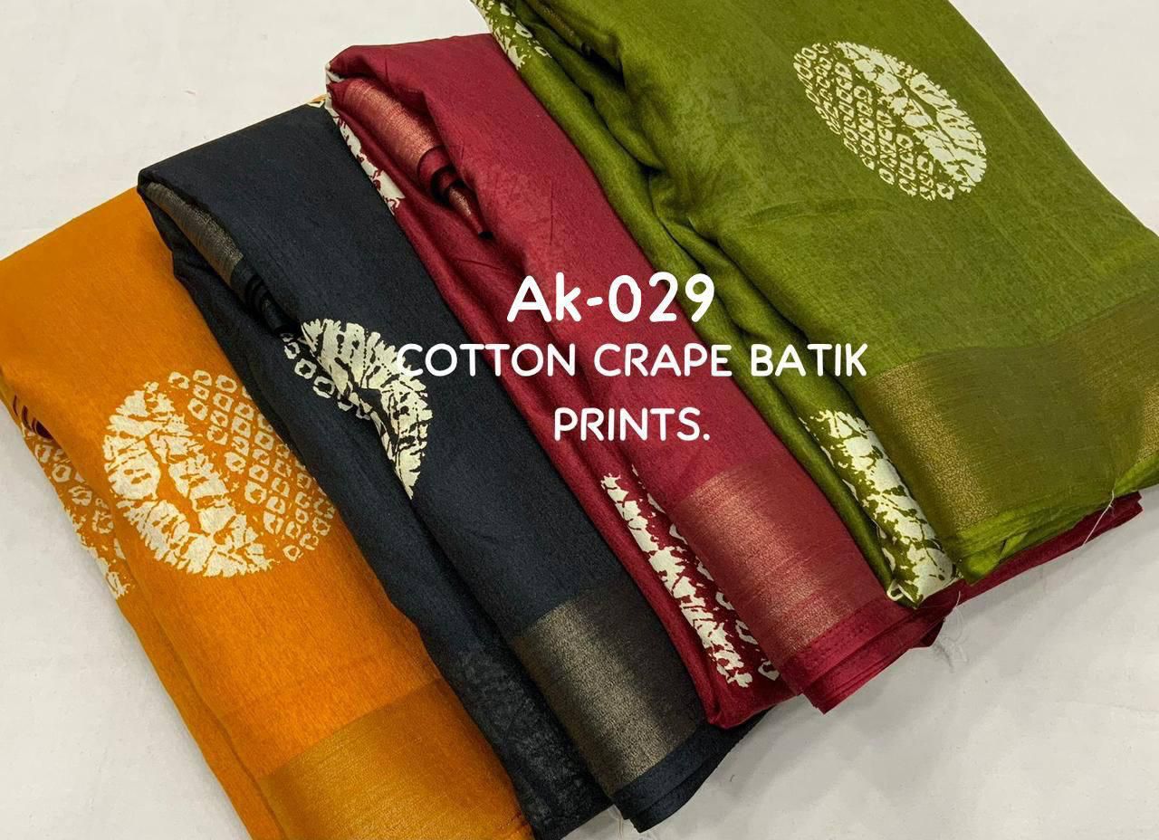 Kayatri New Designer Cotton Crepe Saree with Traditional Batik Style Prints