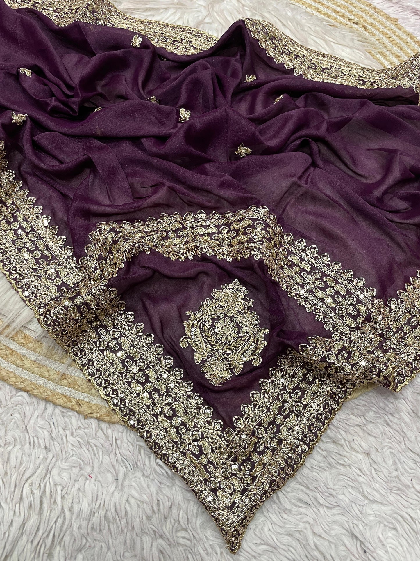 Kayatri New Elegant Chocolate Silk Saree with Sequence Coding Embroidery