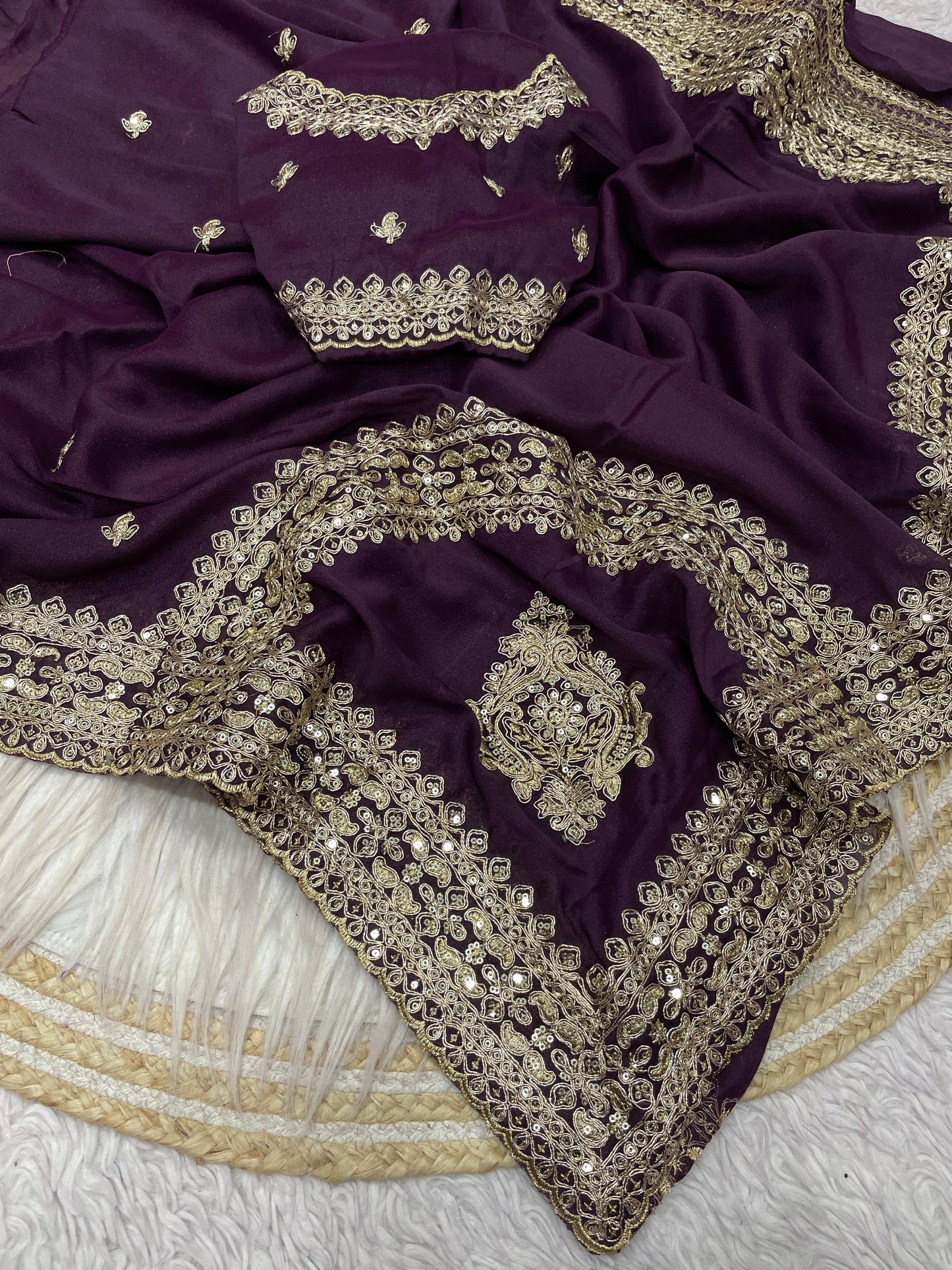 Kayatri New Elegant Chocolate Silk Saree with Sequence Coding Embroidery