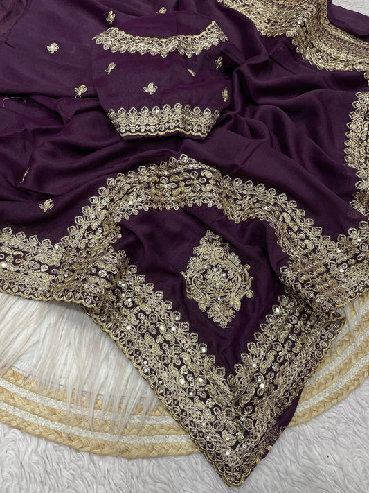 Kayatri New Elegant Chocolate Silk Saree with Sequence Coding Embroidery