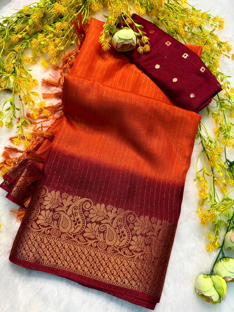 Kayatri New Premium Riko Zari Saree with Weave Stripes and Tassel Pallu