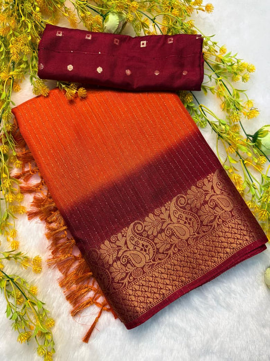 Kayatri New Premium Riko Zari Saree with Weave Stripes and Tassel Pallu