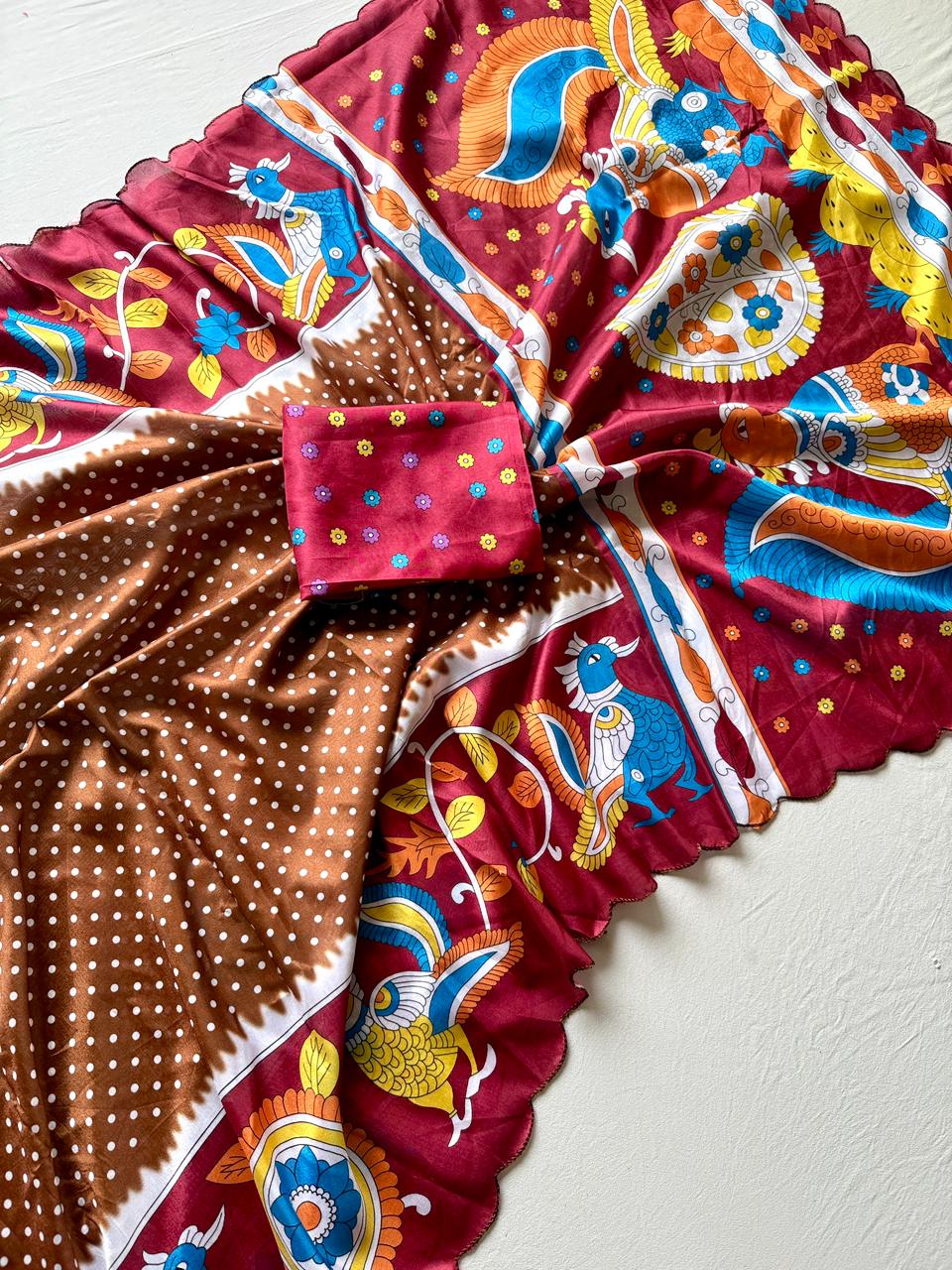Kayatri New Premium Dolla Silk Kalamkari Saree with Designer Border