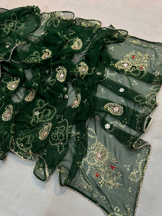 Kayatri New Traditional Georgette Bandhej Saree with Intricate Pittan Gota Work