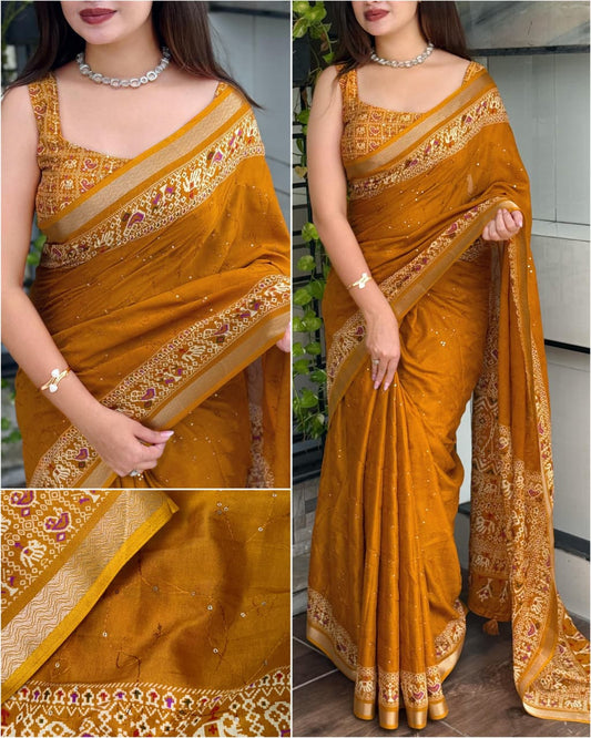 Kayatri New Premium Mul Cotton Saree with Ajrakh Prints & Stylish Border
