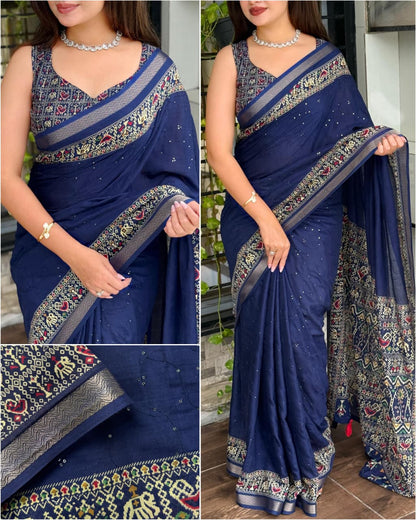 Kayatri New Premium Mul Cotton Saree with Ajrakh Prints & Stylish Border
