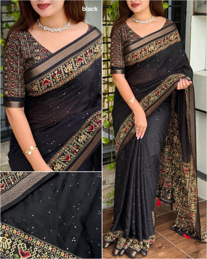 Kayatri New Premium Mul Cotton Saree with Ajrakh Prints & Stylish Border