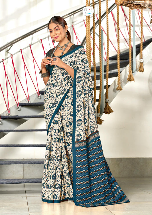 Kayatri New Pure Mulmul Cotton Bagru Printed Saree with Running Blouse