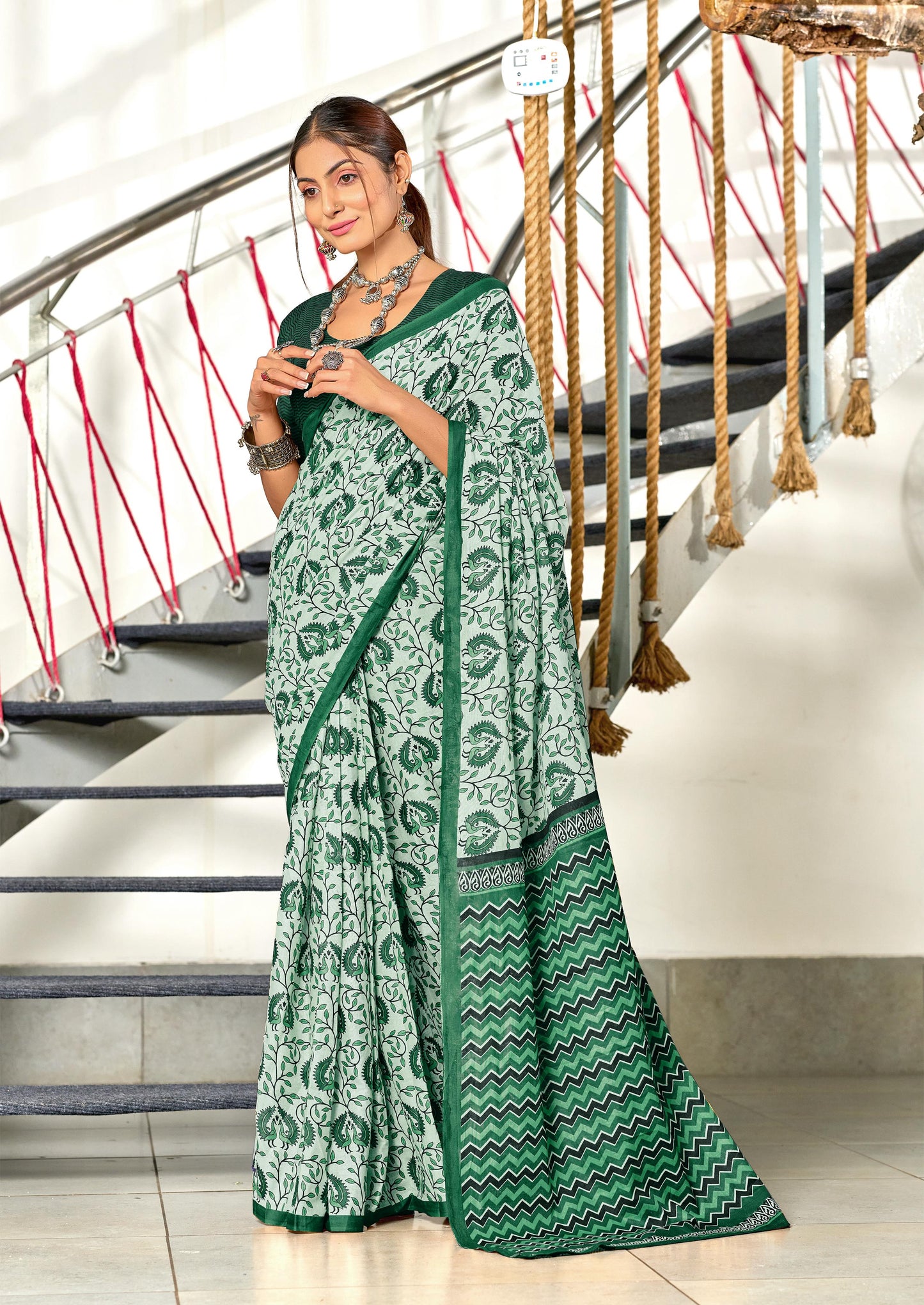 Kayatri New Pure Mulmul Cotton Bagru Printed Saree with Running Blouse