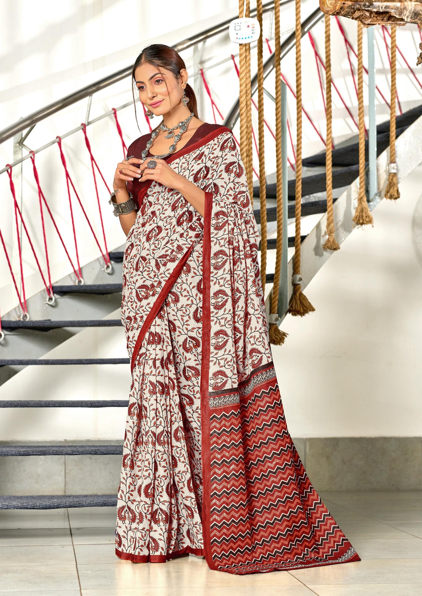 Kayatri New Pure Mulmul Cotton Bagru Printed Saree with Running Blouse