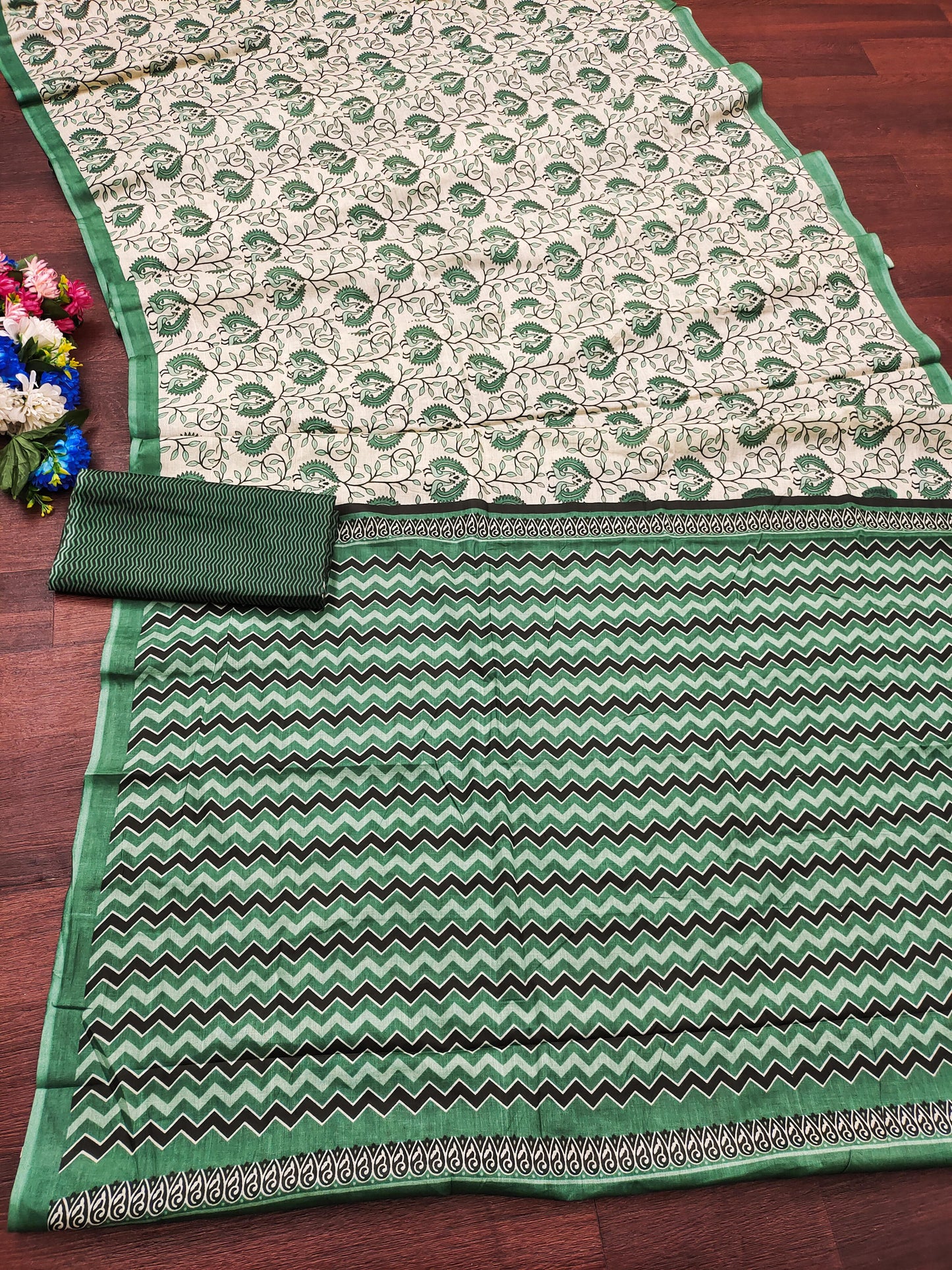 Kayatri New Pure Mulmul Cotton Bagru Printed Saree with Running Blouse