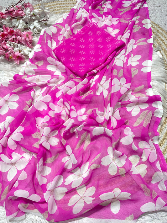 Kayatri New Elegant Floral Print Wetless Georgette Saree for Daily Wear