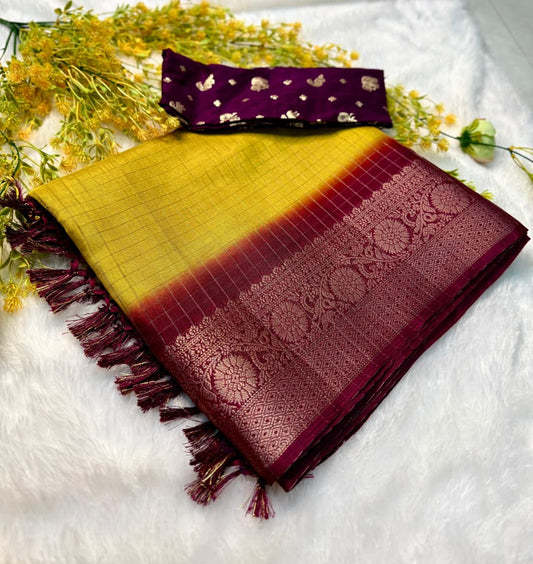 Kayatri New Super Dola Chex Saree with Jari Weaving & Tassel Pallu