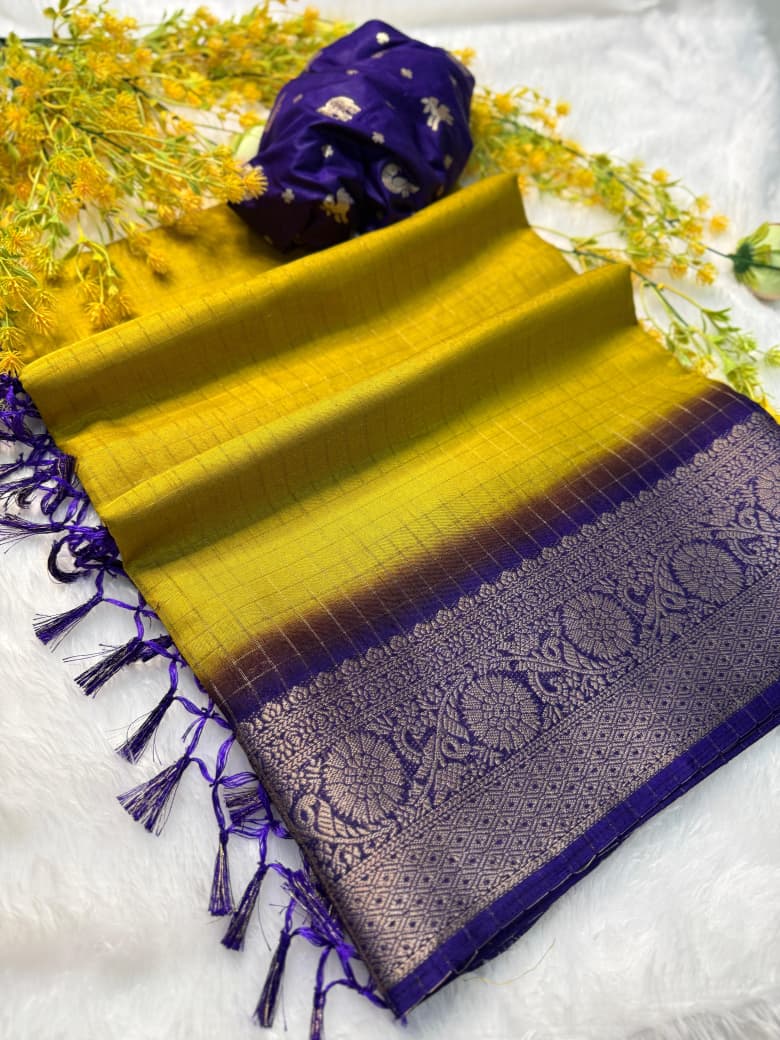 Kayatri New Super Dola Chex Saree with Jari Weaving & Tassel Pallu