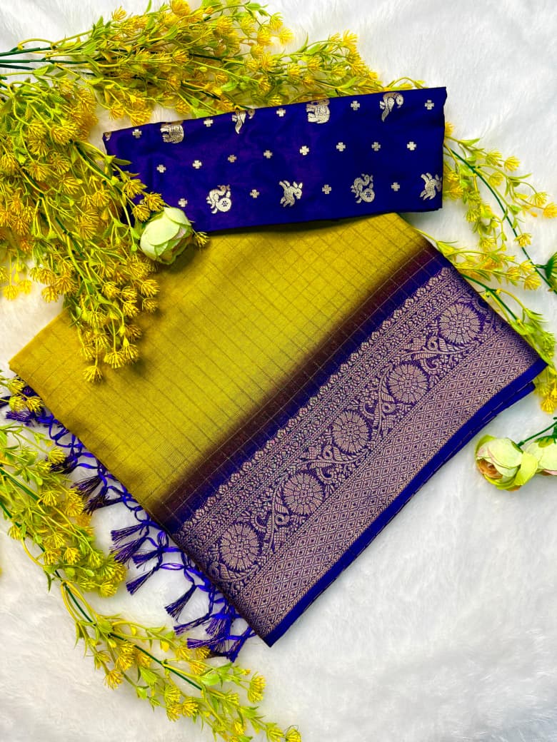 Kayatri New Super Dola Chex Saree with Jari Weaving & Tassel Pallu