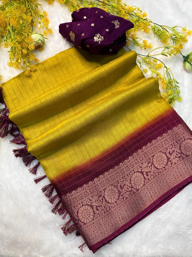 Kayatri New Super Dola Chex Saree with Jari Weaving & Tassel Pallu