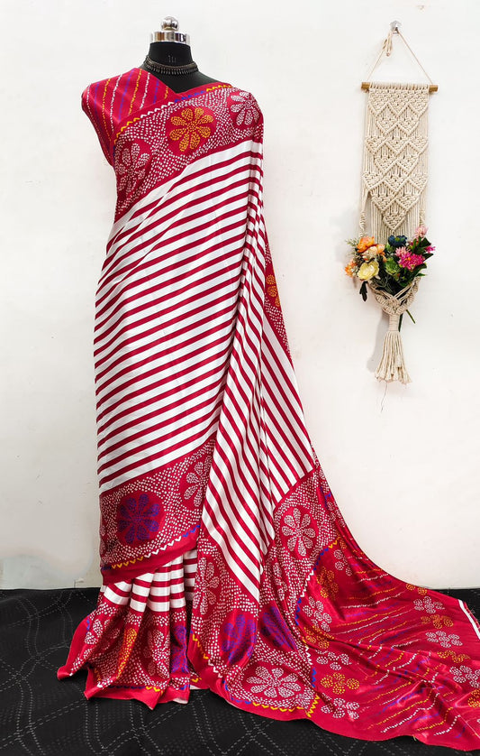 Kayatri New Beautiful Semi Gaji Saree with Premium Ajrakh Print & Matching Blouse
