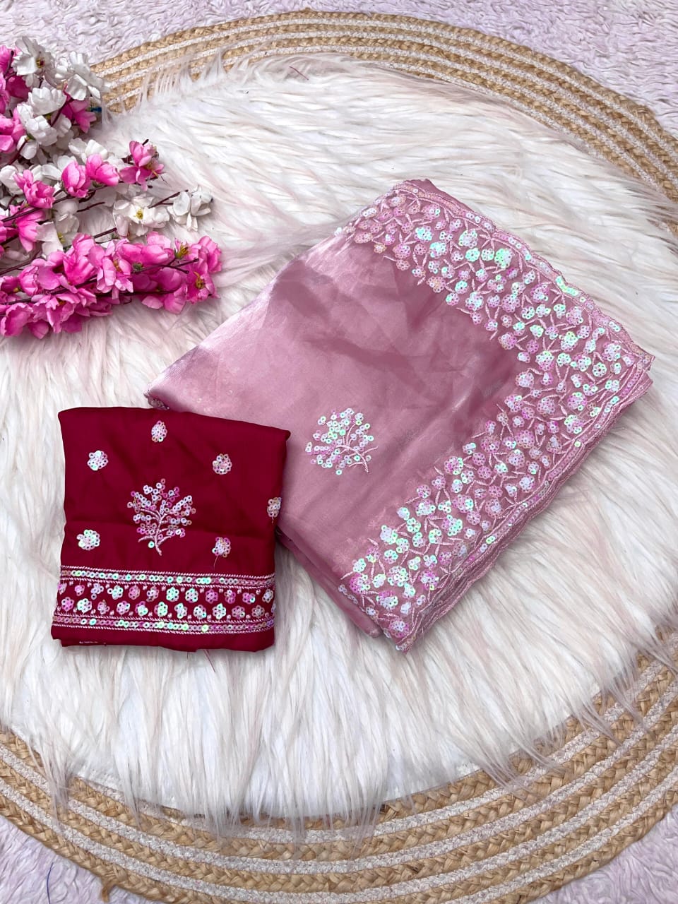 Kayatri New Luxury Party Wear Zimmy Choo Satin Saree with Arco Border & Matching Blouse