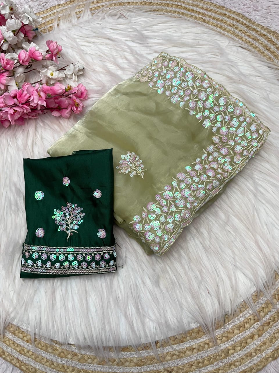 Kayatri New Luxury Party Wear Zimmy Choo Satin Saree with Arco Border & Matching Blouse