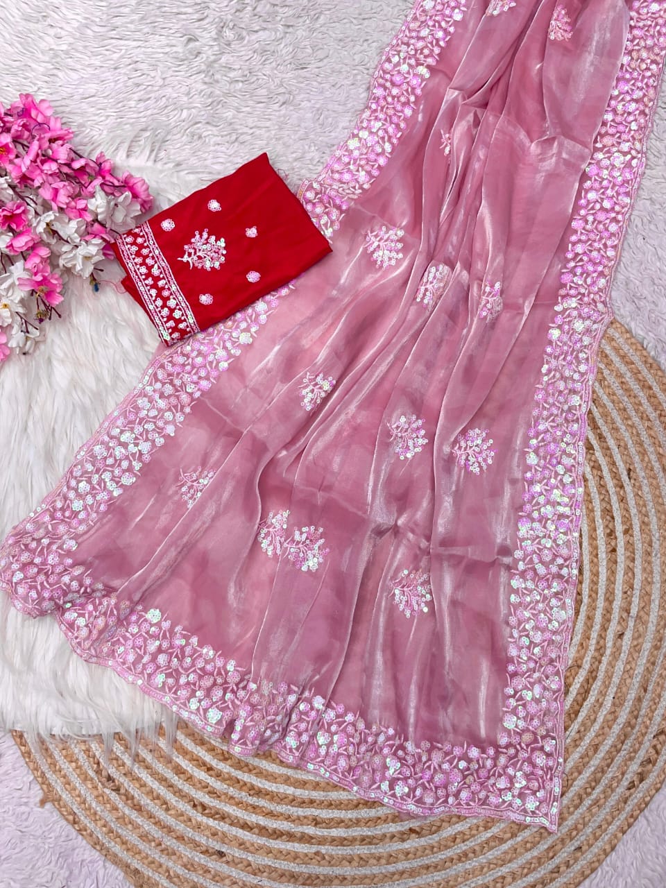 Kayatri New Luxury Party Wear Zimmy Choo Satin Saree with Arco Border & Matching Blouse