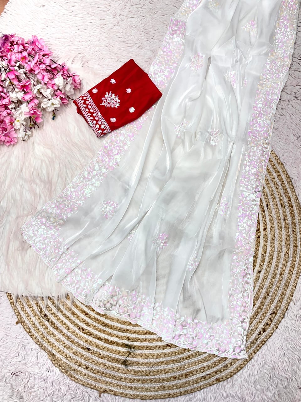 Kayatri New Luxury Party Wear Zimmy Choo Satin Saree with Arco Border & Matching Blouse