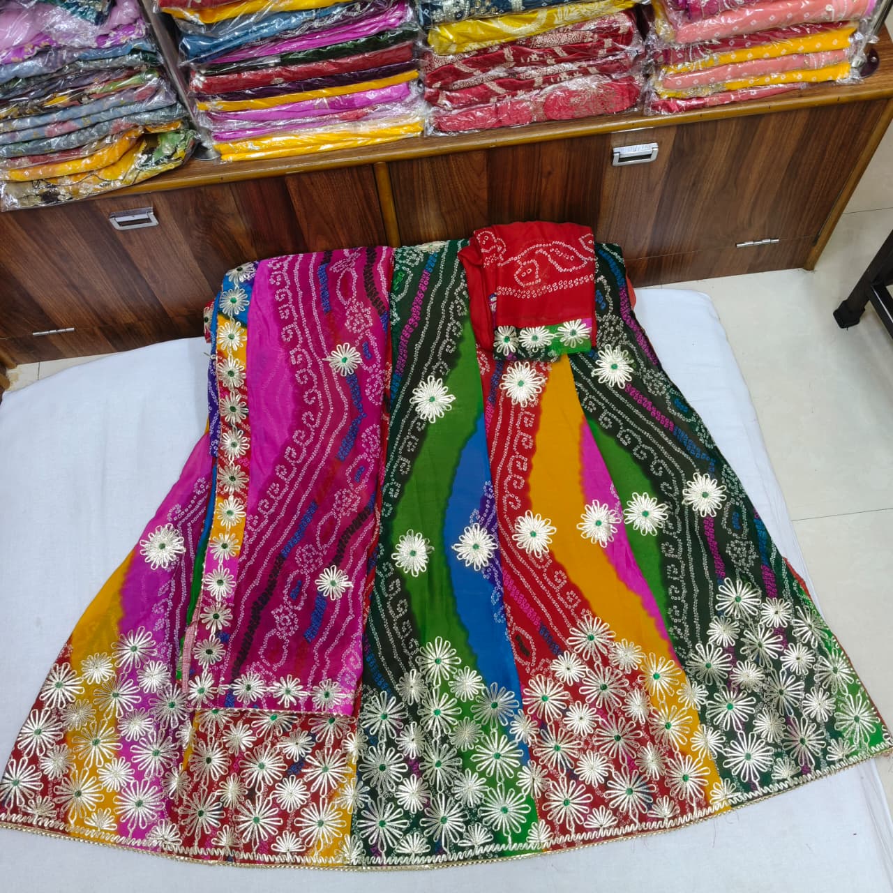 Kayatri New Beautiful Multicolor Moss Lehenga with Dupatta & Gota Patti Embellishment
