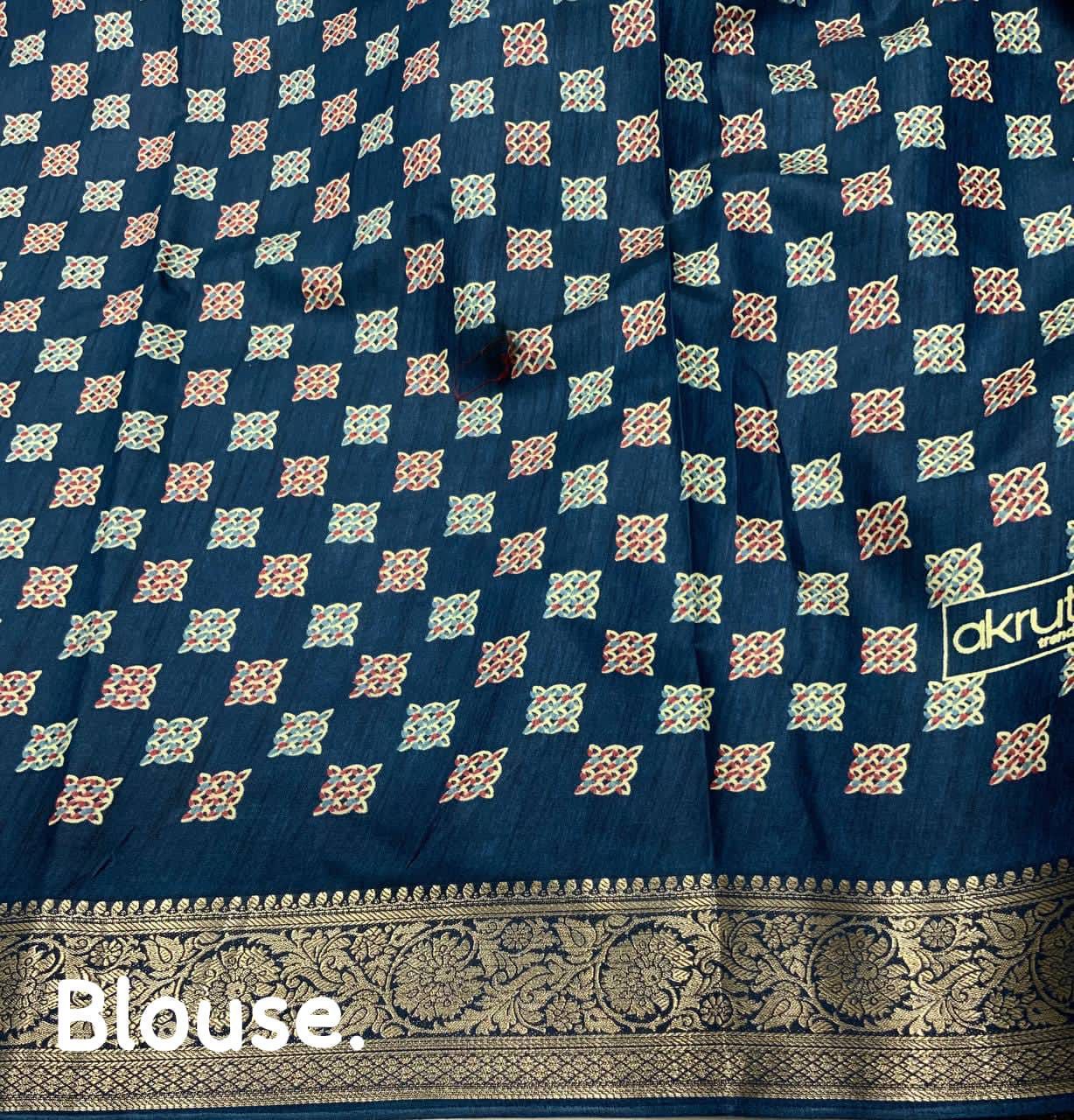 Kayatri New Soft Cotton Silk Ajrakh Saree with Subtle Shine & Zari Border