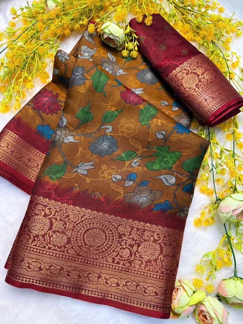 Kayatri New Elegant Black Dola Silk Saree with Pen Kalamkari & Zari Weaving Border