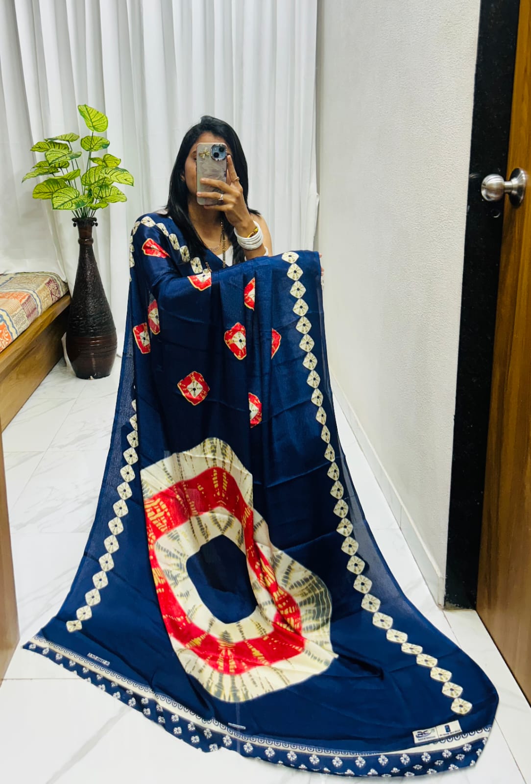 Kayatri New Luxury Crape Satin Saree  Ajrakh Print with Classy Rich Pallu