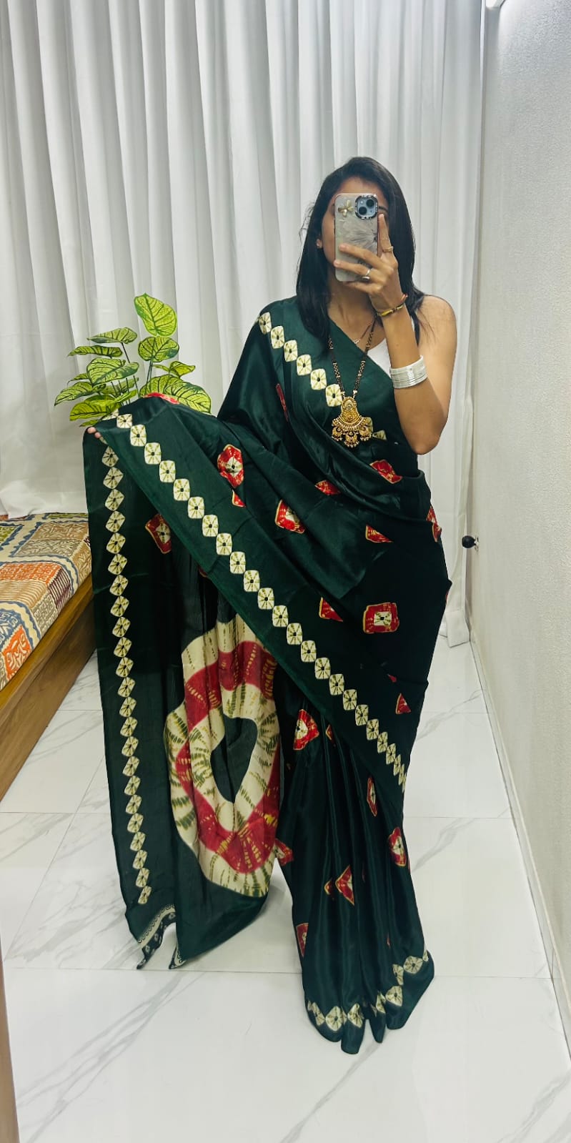 Kayatri New Luxury Crape Satin Saree  Ajrakh Print with Classy Rich Pallu