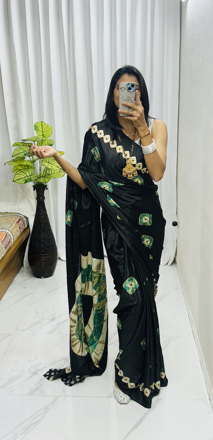 Kayatri New Luxury Crape Satin Saree  Ajrakh Print with Classy Rich Pallu