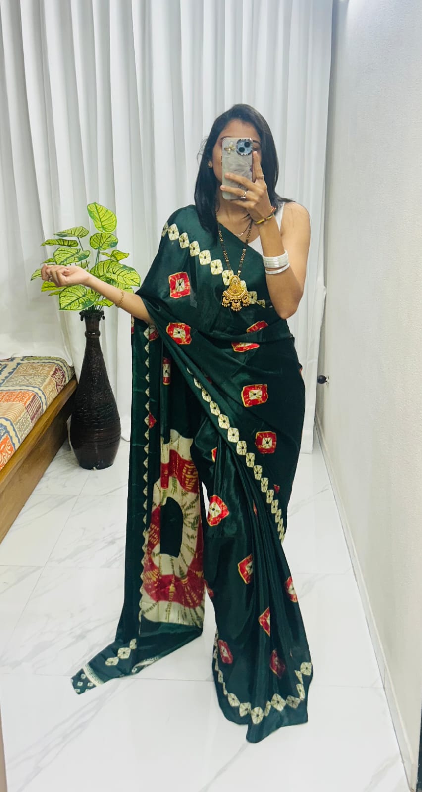 Kayatri New Luxury Crape Satin Saree  Ajrakh Print with Classy Rich Pallu