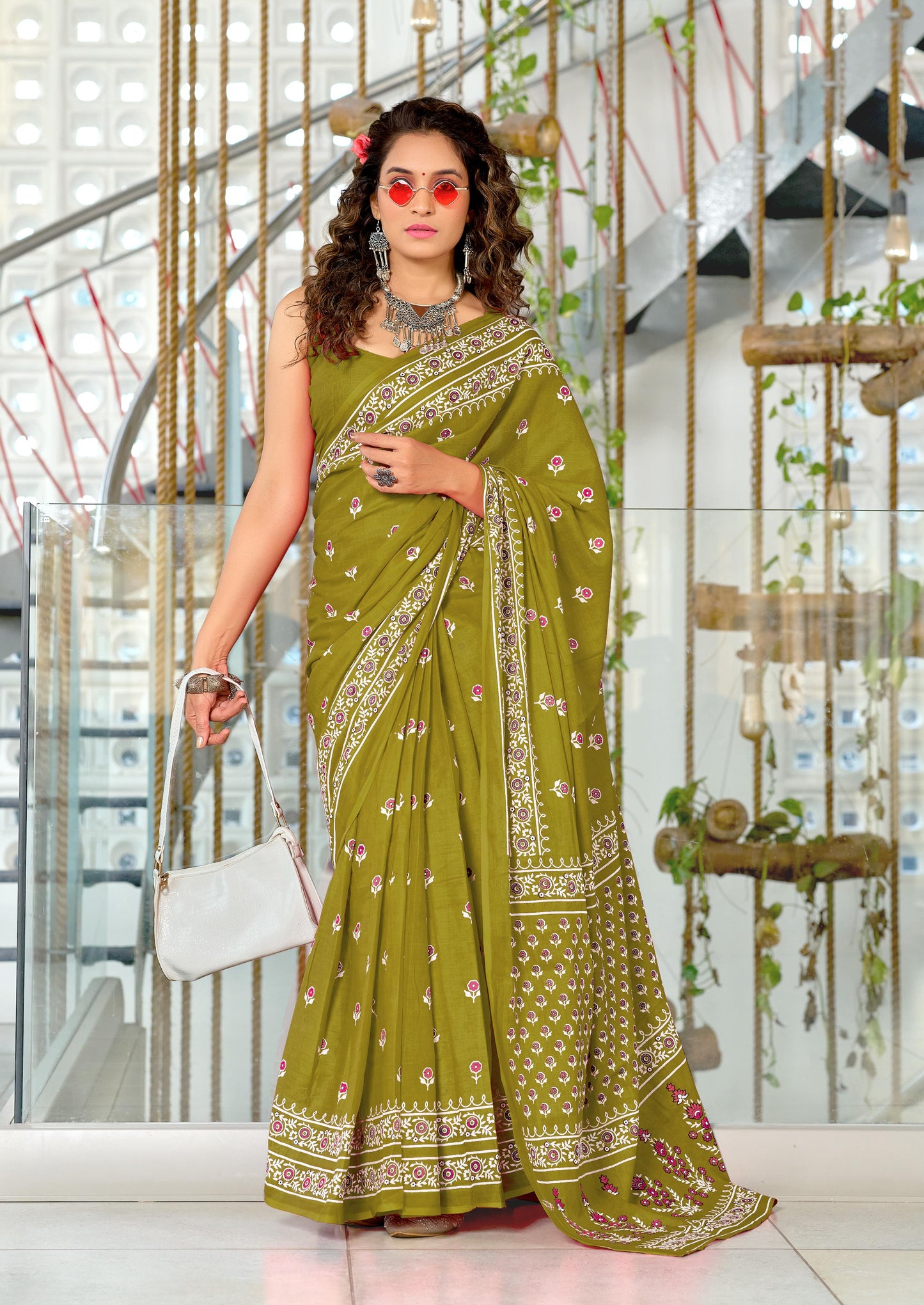 Kayatri New Beautiful Mulmul Cotton Sarees with Classic Block Prints & Matching Blouse