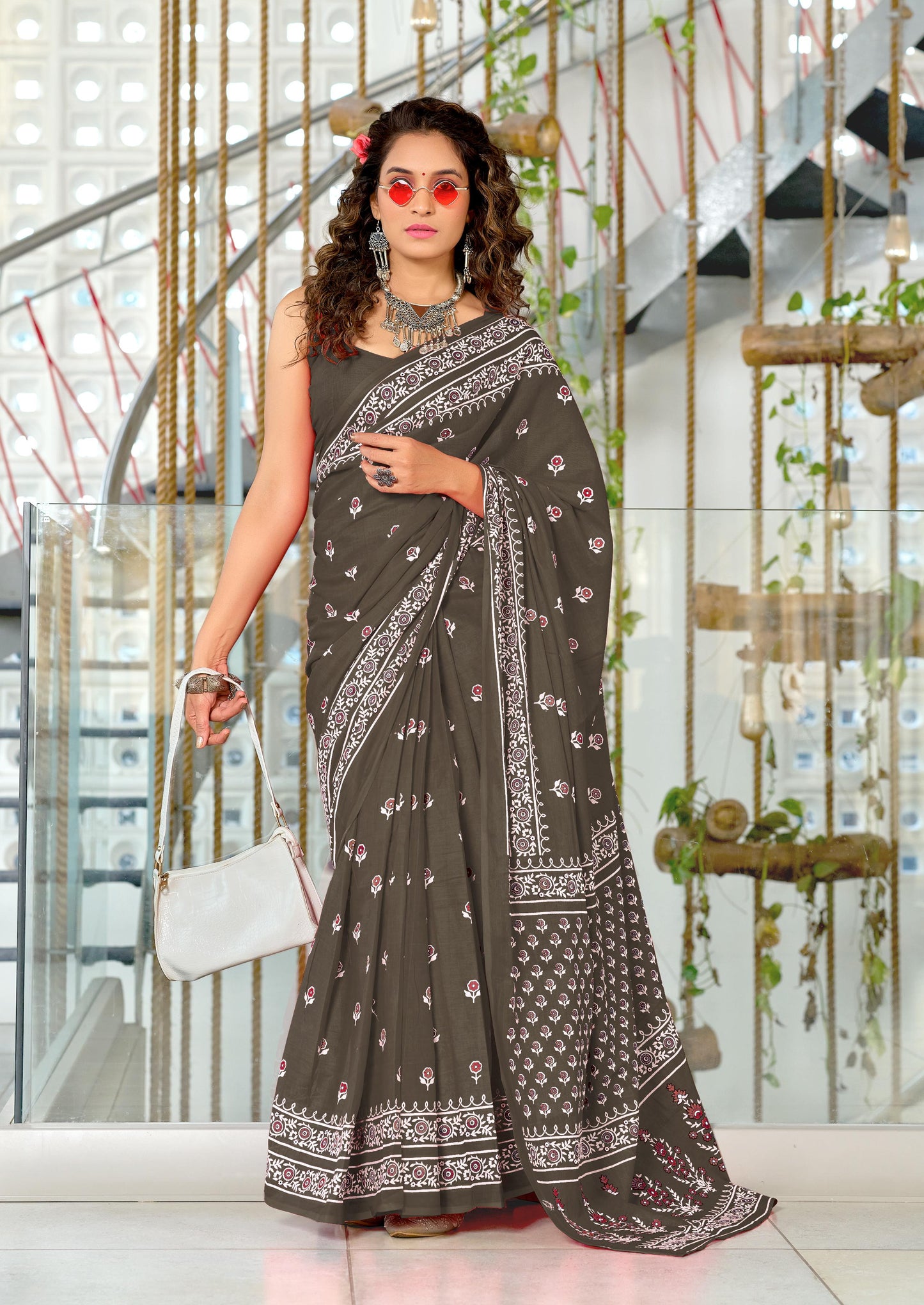 Kayatri New Beautiful Mulmul Cotton Sarees with Classic Block Prints & Matching Blouse