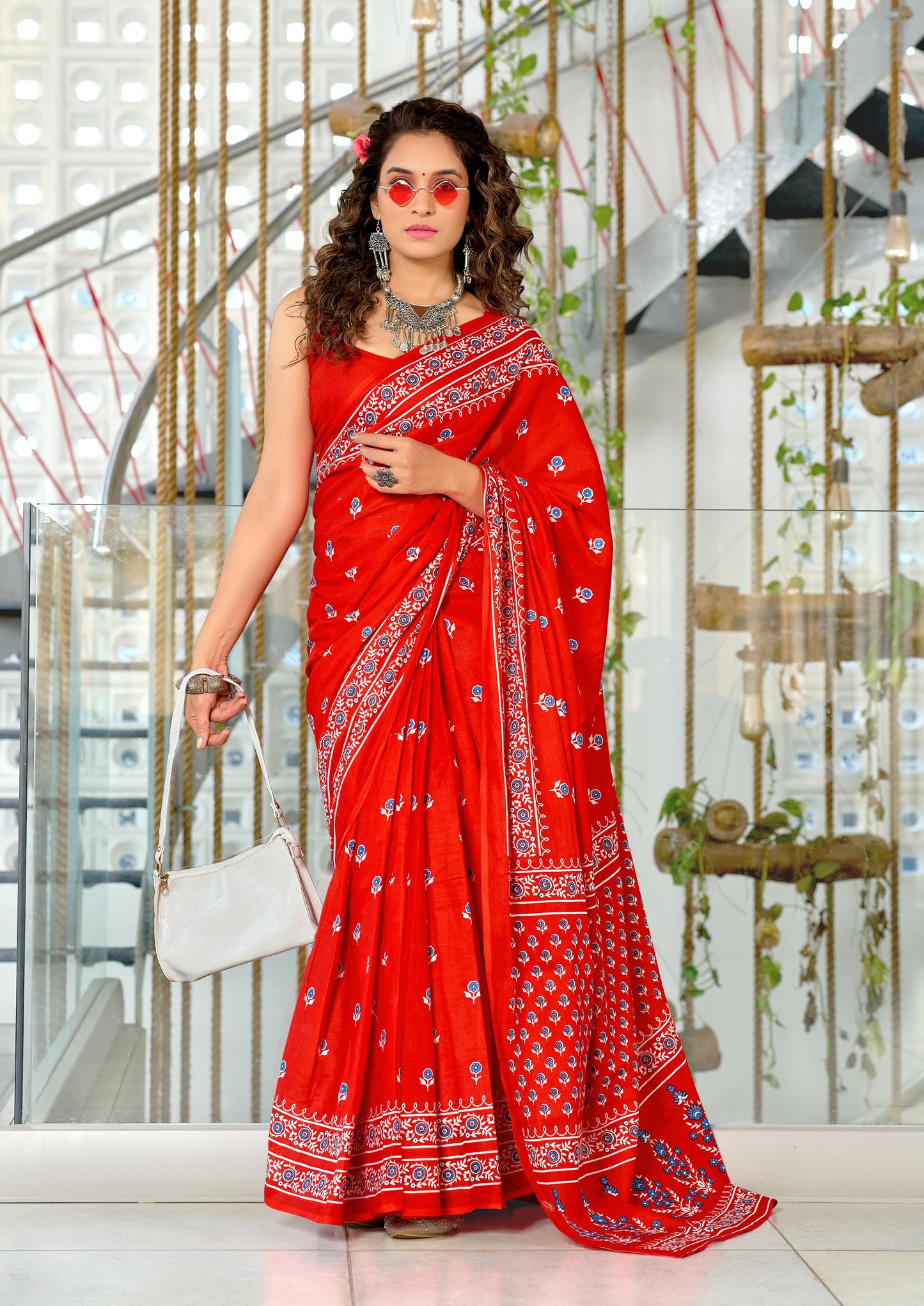 Kayatri New Beautiful Mulmul Cotton Sarees with Classic Block Prints & Matching Blouse